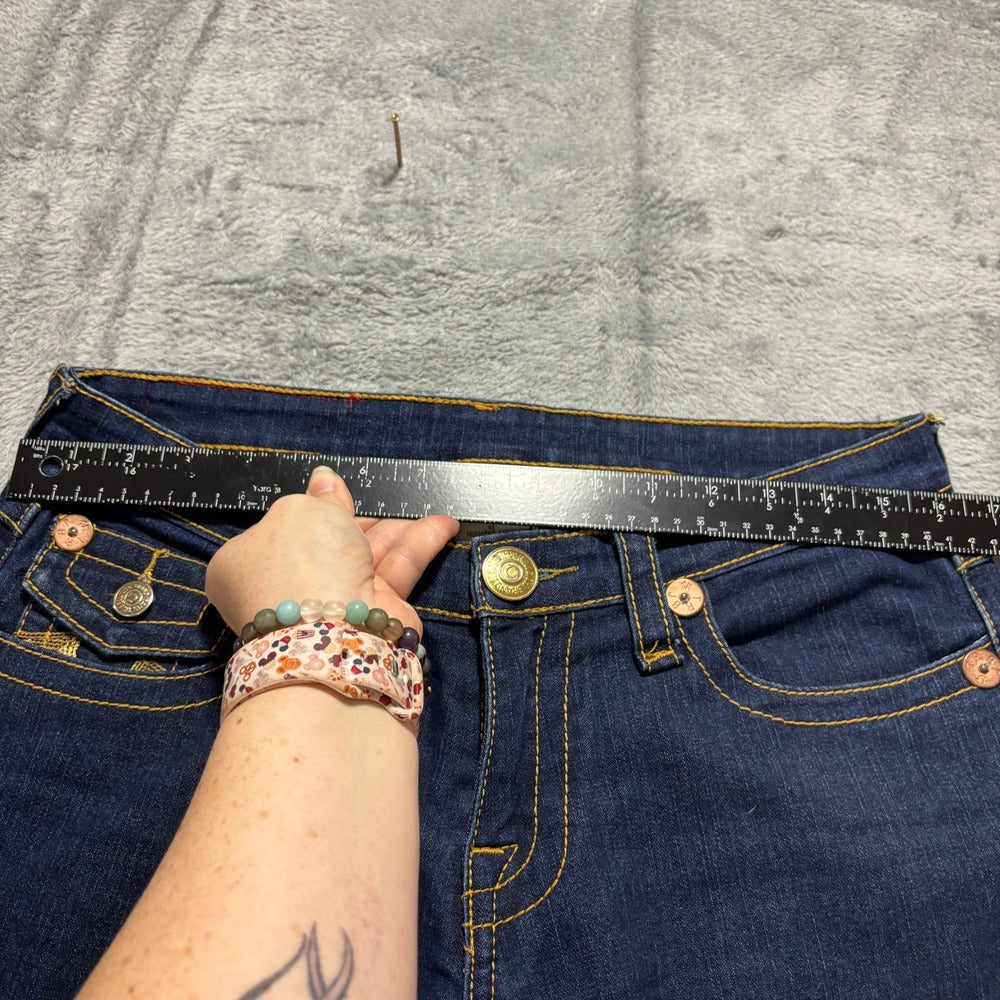True Religion Womens 30 Dark Wash Blue Flare Jeans Vintage Y2K Boho Stretch