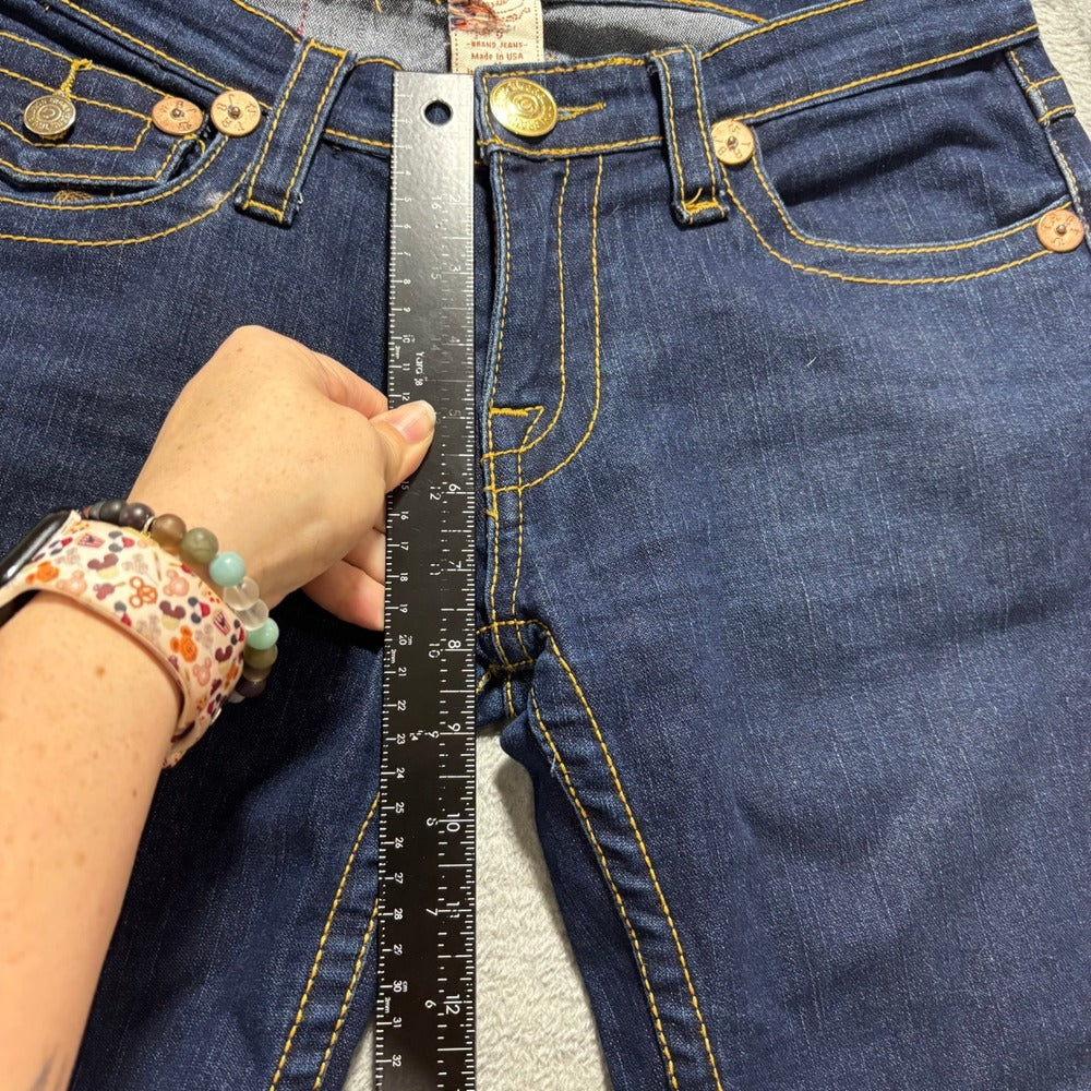 True Religion Womens 30 Dark Wash Blue Flare Jeans Vintage Y2K Boho Stretch