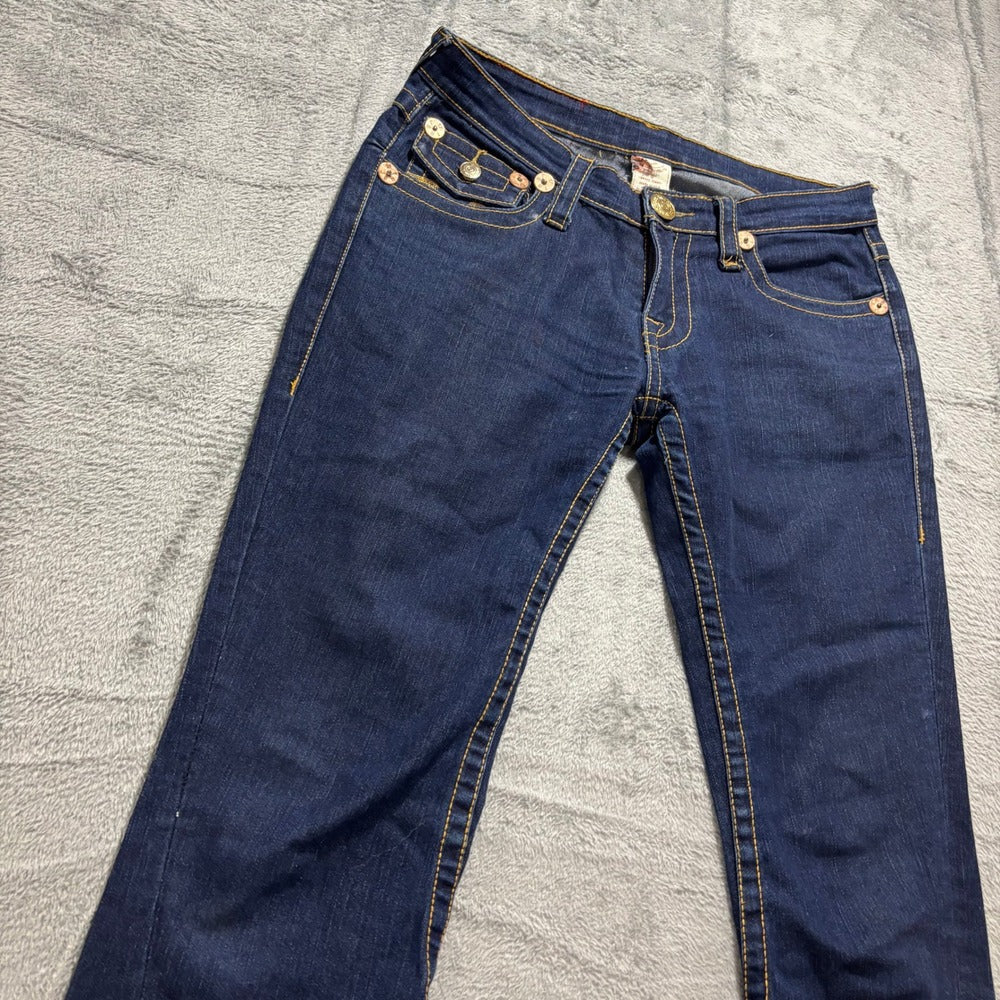 True Religion Womens 30 Dark Wash Blue Flare Jeans Vintage Y2K Boho Stretch
