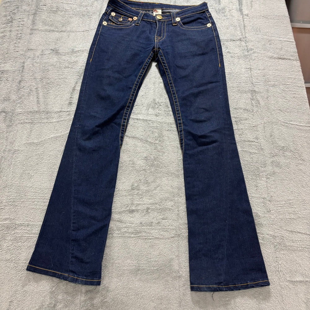True Religion Womens 30 Dark Wash Blue Flare Jeans Vintage Y2K Boho Stretch