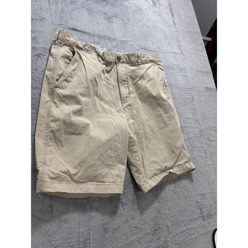 George 36 Khaki Flat Front Chino Shorts Mens Casual Preppy Vintage