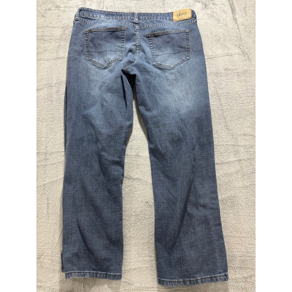 IZOD 38x30 Medium Wash Blue Straight Leg Jeans Mens Casual Preppy Classic Denim
