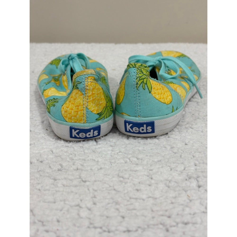 Keds 9.5 Womens Aqua Pineapple Print Canvas Sneakers Shoes Casual Festival Boho