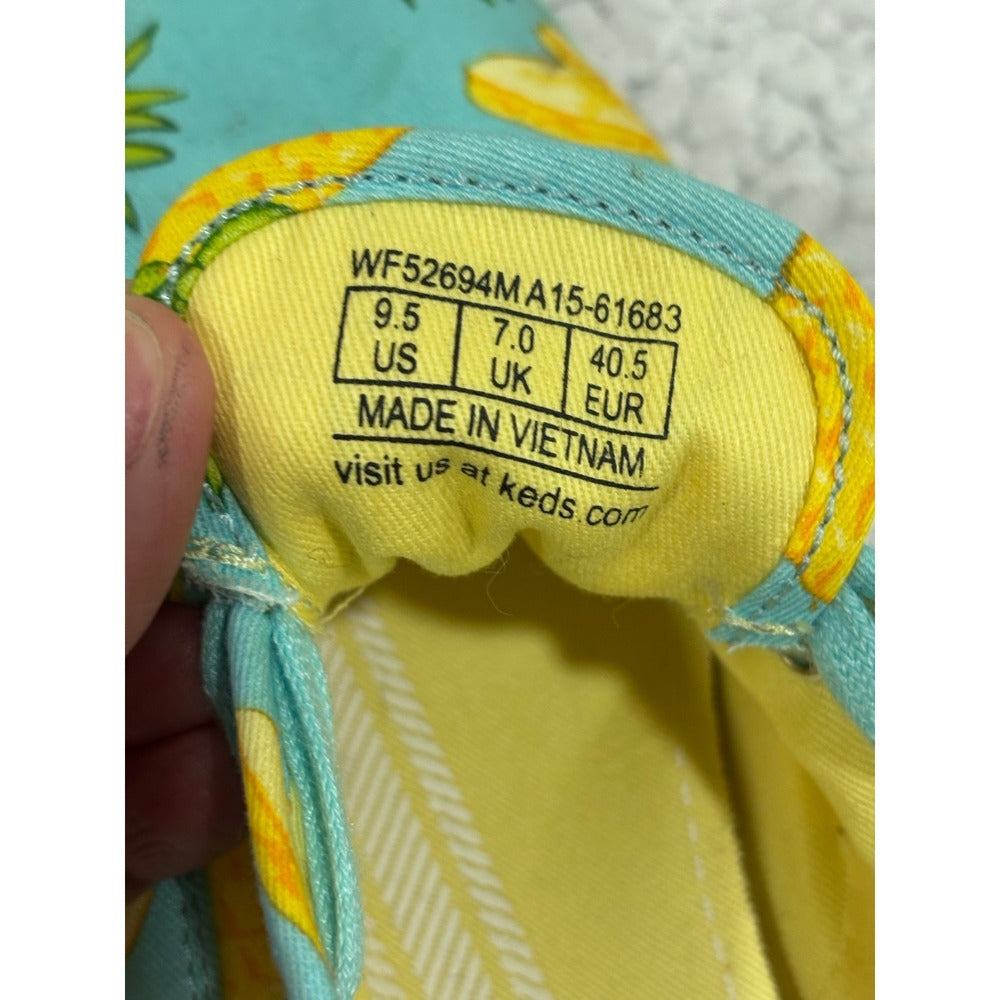 Keds 9.5 Womens Aqua Pineapple Print Canvas Sneakers Shoes Casual Festival Boho