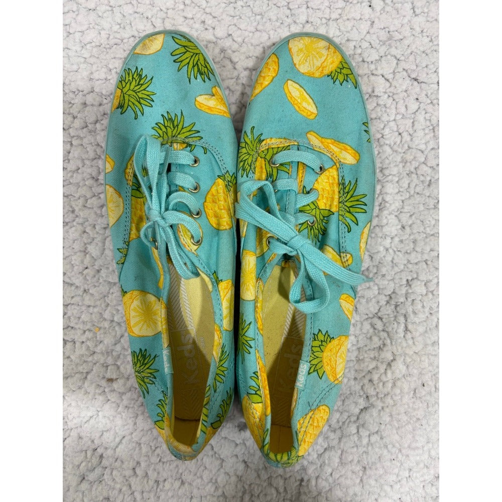 Keds 9.5 Womens Aqua Pineapple Print Canvas Sneakers Shoes Casual Festival Boho