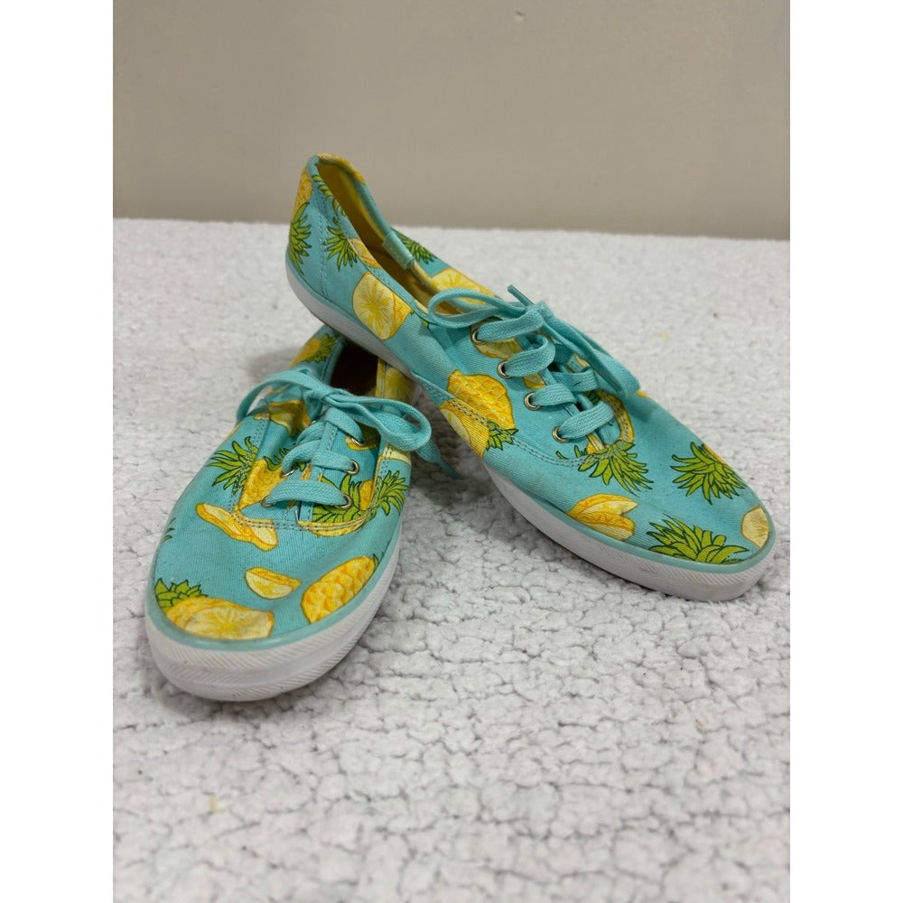 Keds 9.5 Womens Aqua Pineapple Print Canvas Sneakers Shoes Casual Festival Boho