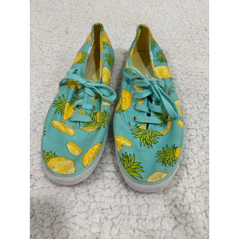Keds 9.5 Womens Aqua Pineapple Print Canvas Sneakers Shoes Casual Festival Boho