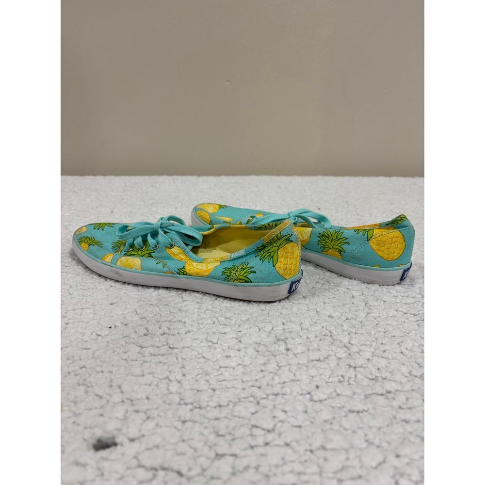 Keds 9.5 Womens Aqua Pineapple Print Canvas Sneakers Shoes Casual Festival Boho