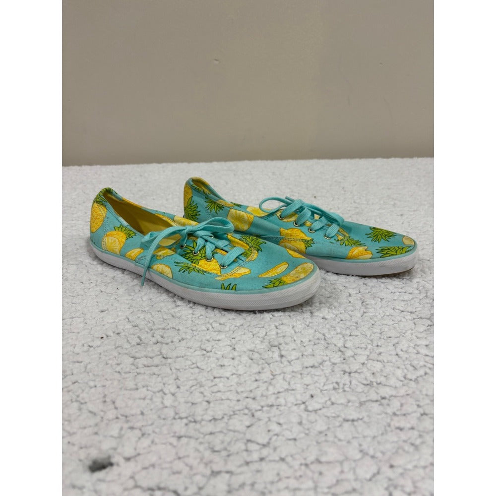 Keds 9.5 Womens Aqua Pineapple Print Canvas Sneakers Shoes Casual Festival Boho