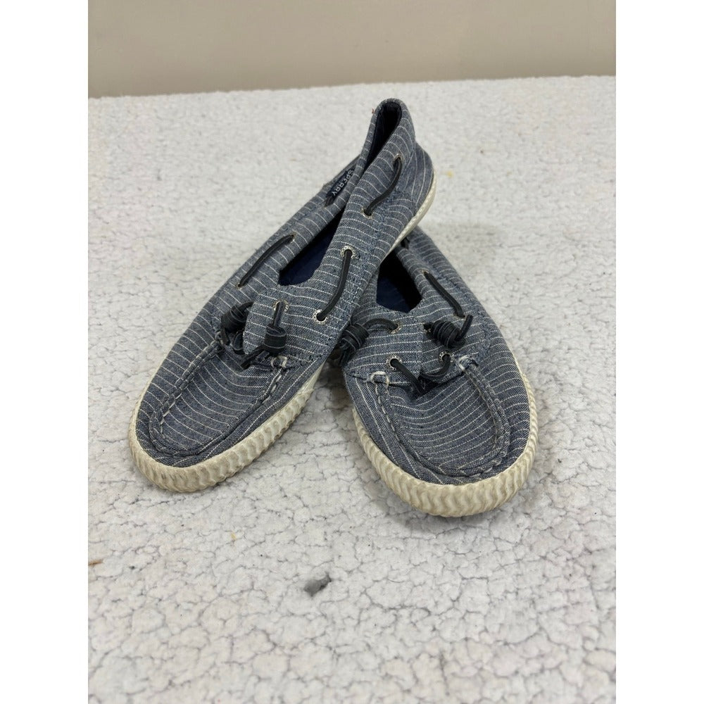 Sperry Womens 9.5 Navy Pinstripe Boat Shoes Coastal Preppy Canvas Loafers