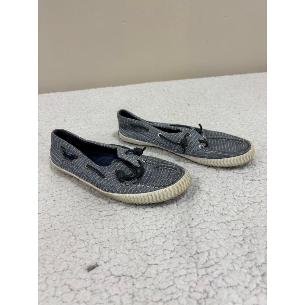 Sperry Womens 9.5 Navy Pinstripe Boat Shoes Coastal Preppy Canvas Loafers