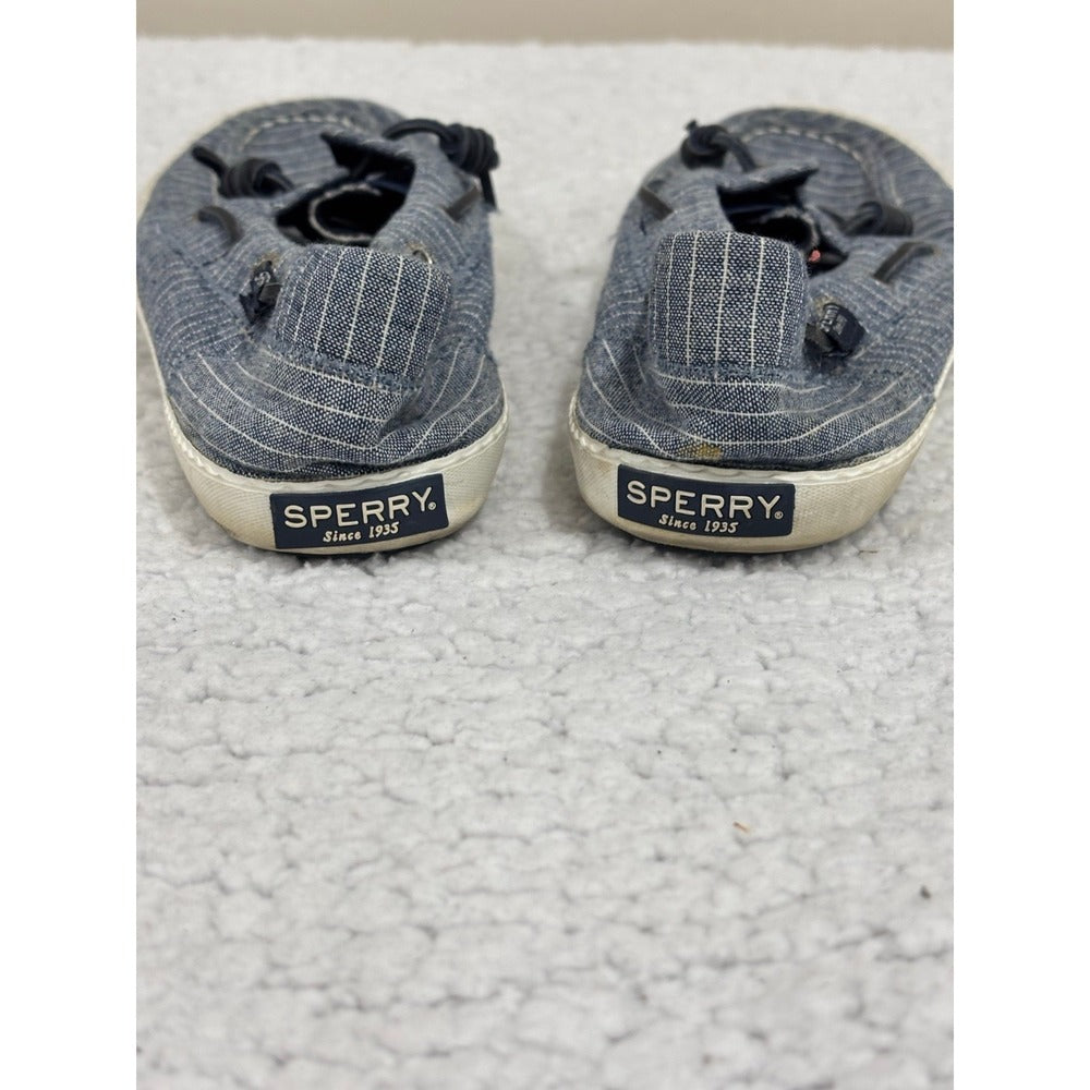 Sperry Womens 9.5 Navy Pinstripe Boat Shoes Coastal Preppy Canvas Loafers