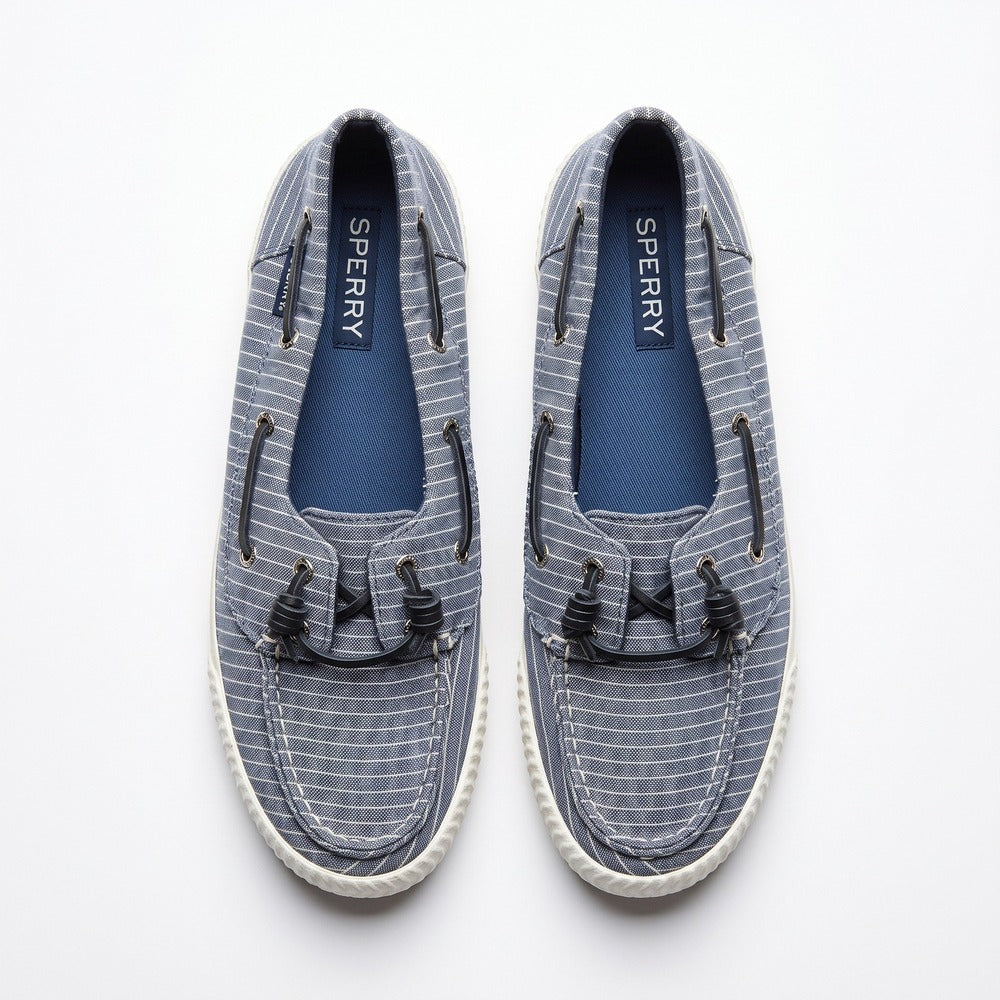 Sperry Womens 9.5 Navy Pinstripe Boat Shoes Coastal Preppy Canvas Loafers