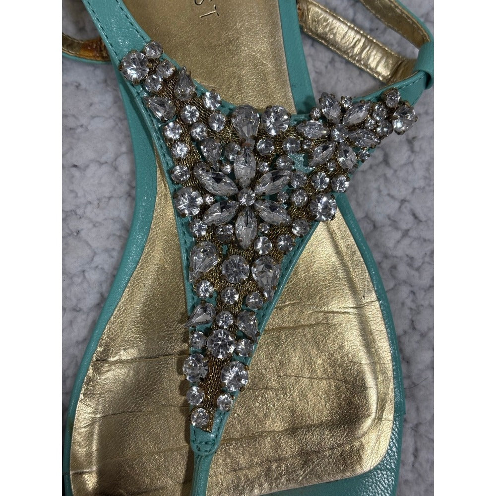 Nine West 10.5 M Mint Jeweled T-Strap Sandals Womens Boho Festival Casual