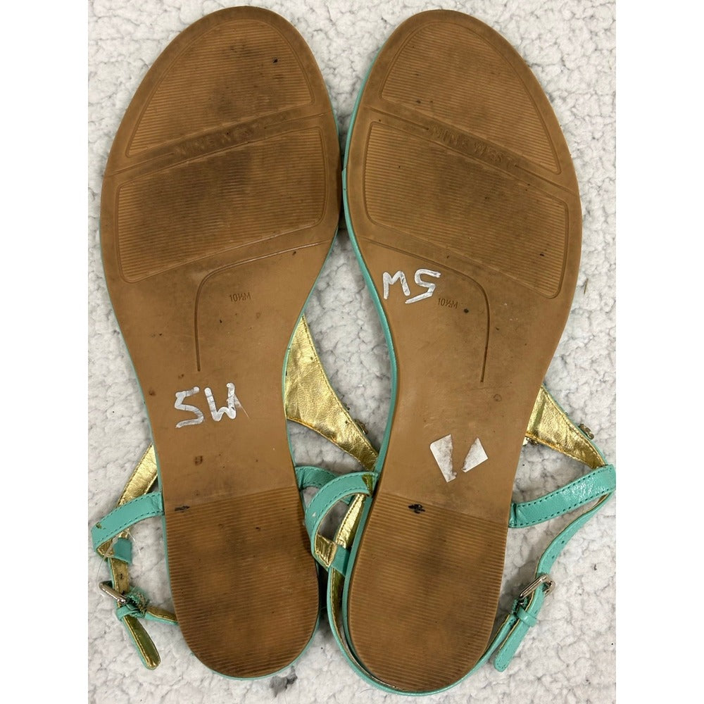 Nine West 10.5 M Mint Jeweled T-Strap Sandals Womens Boho Festival Casual