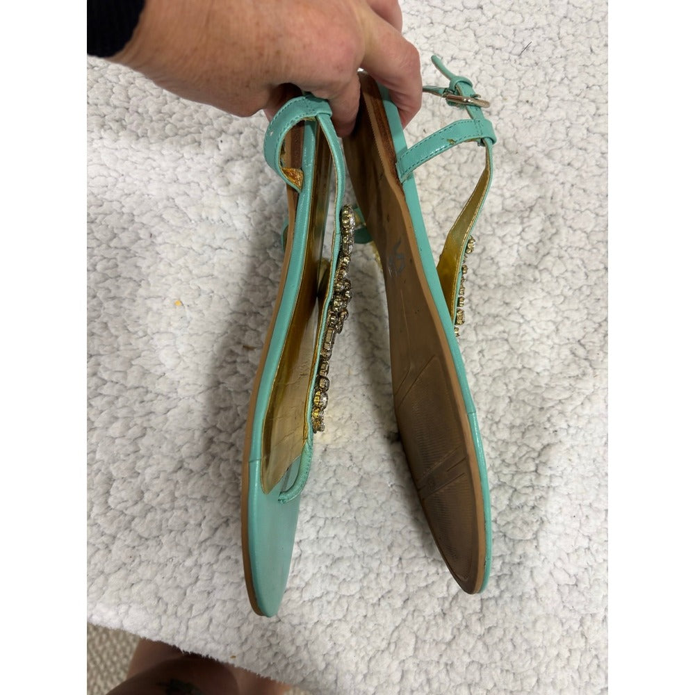 Nine West 10.5 M Mint Jeweled T-Strap Sandals Womens Boho Festival Casual