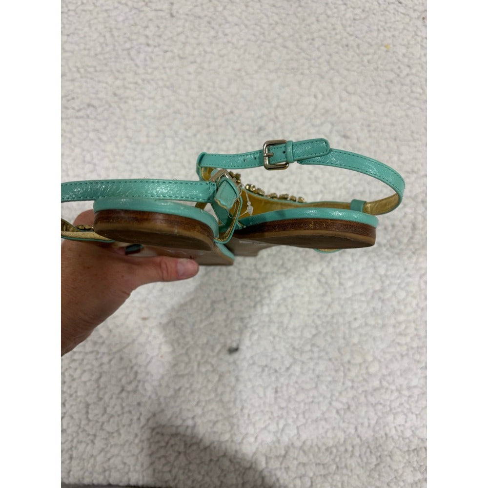 Nine West 10.5 M Mint Jeweled T-Strap Sandals Womens Boho Festival Casual