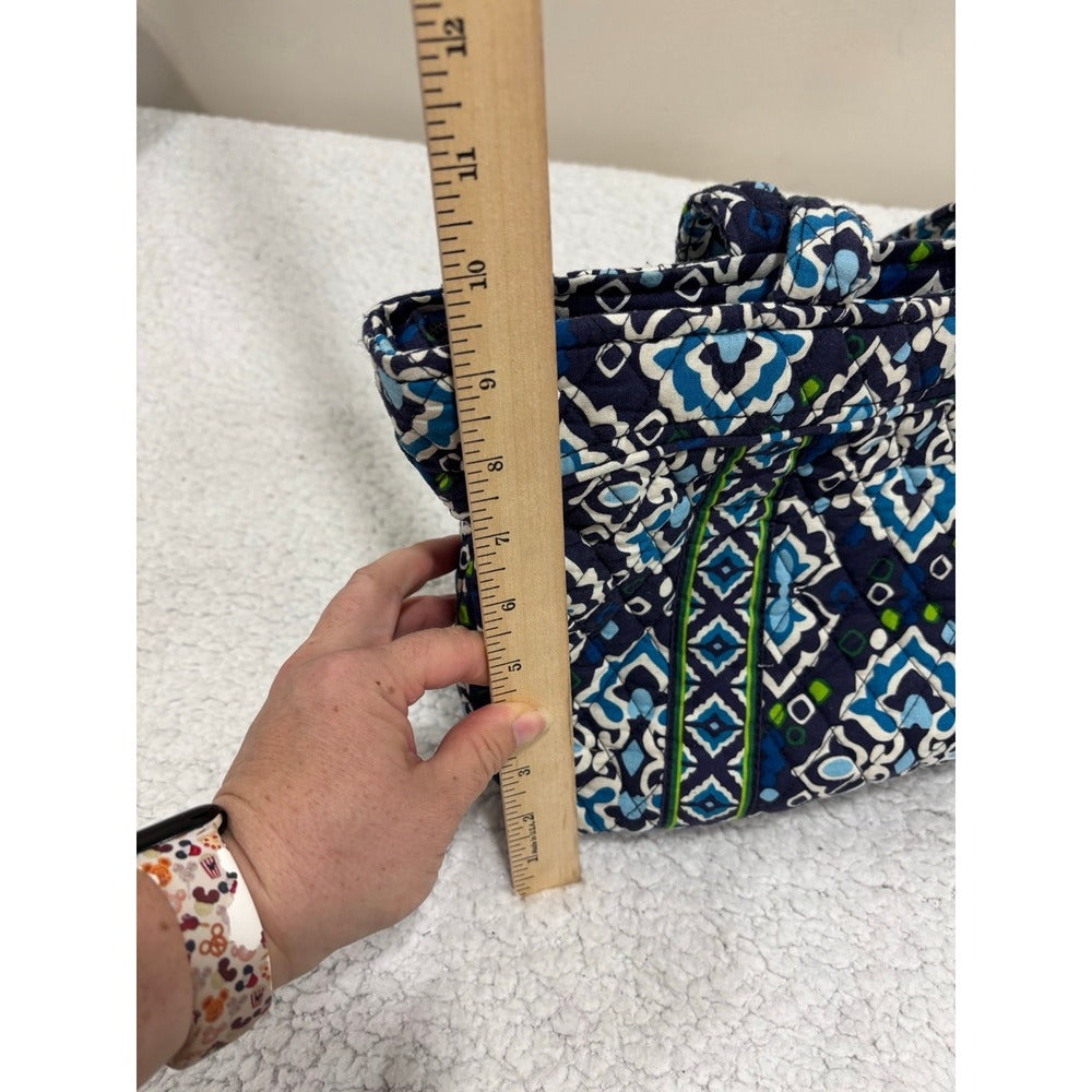 Vera Bradley Womens Navy Blue Quilted Ikat Shoulder Tote Bag Preppy Zip Top