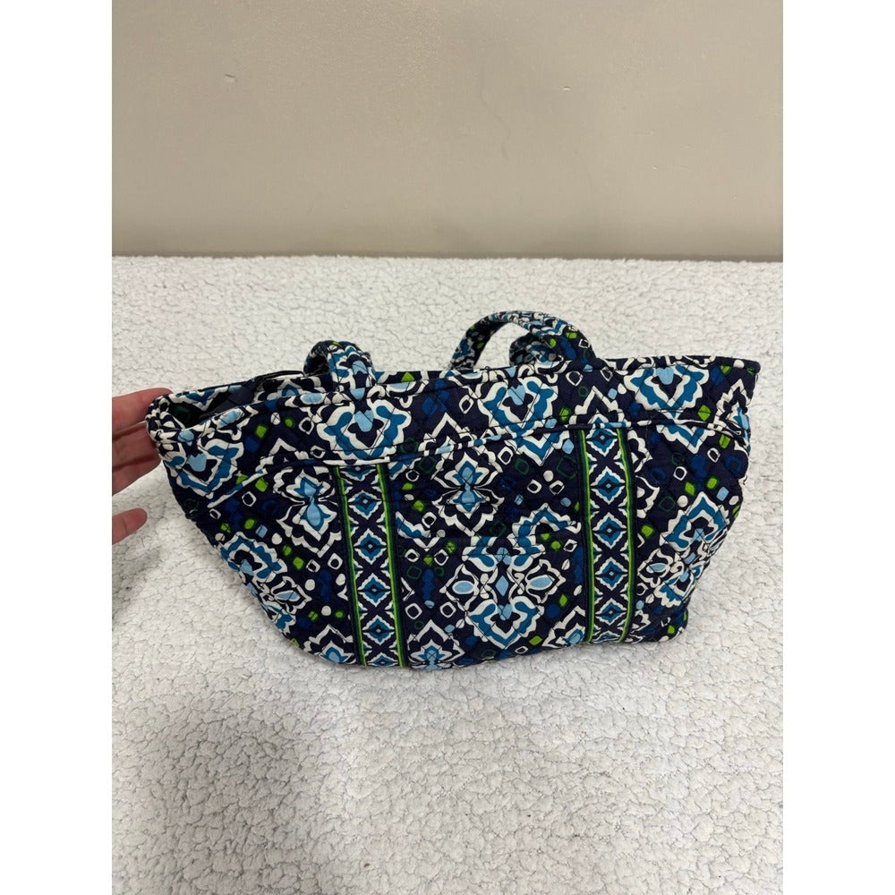 Vera Bradley Womens Navy Blue Quilted Ikat Shoulder Tote Bag Preppy Zip Top