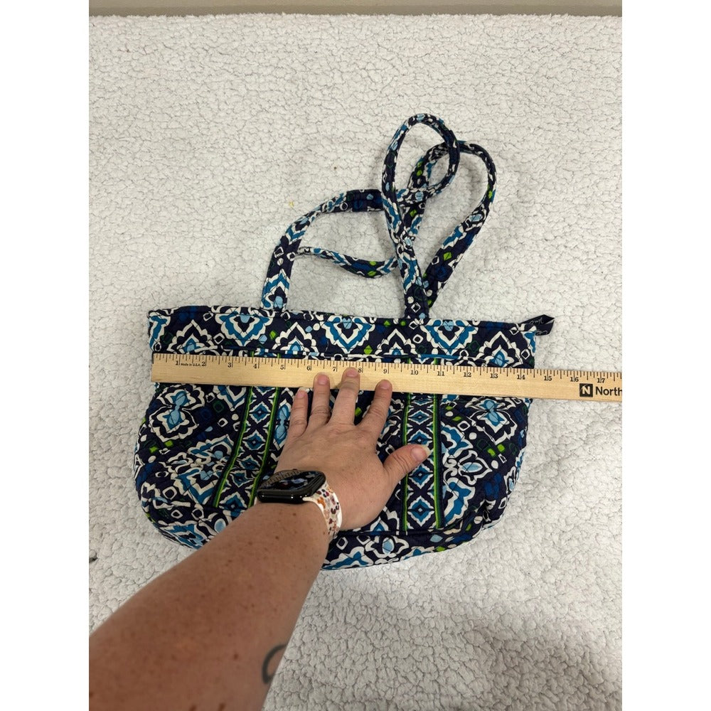 Vera Bradley Womens Navy Blue Quilted Ikat Shoulder Tote Bag Preppy Zip Top
