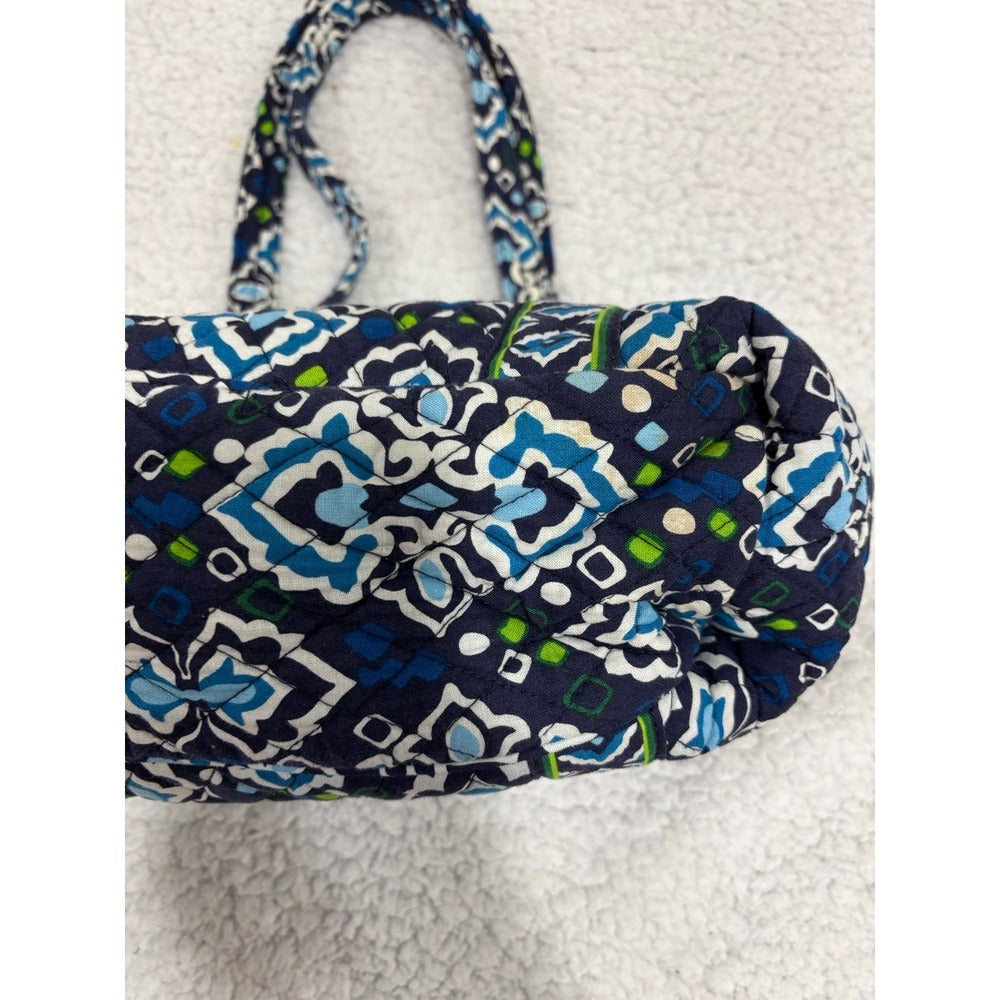 Vera Bradley Womens Navy Blue Quilted Ikat Shoulder Tote Bag Preppy Zip Top