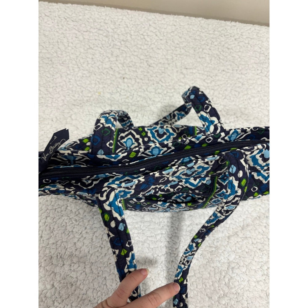 Vera Bradley Womens Navy Blue Quilted Ikat Shoulder Tote Bag Preppy Zip Top