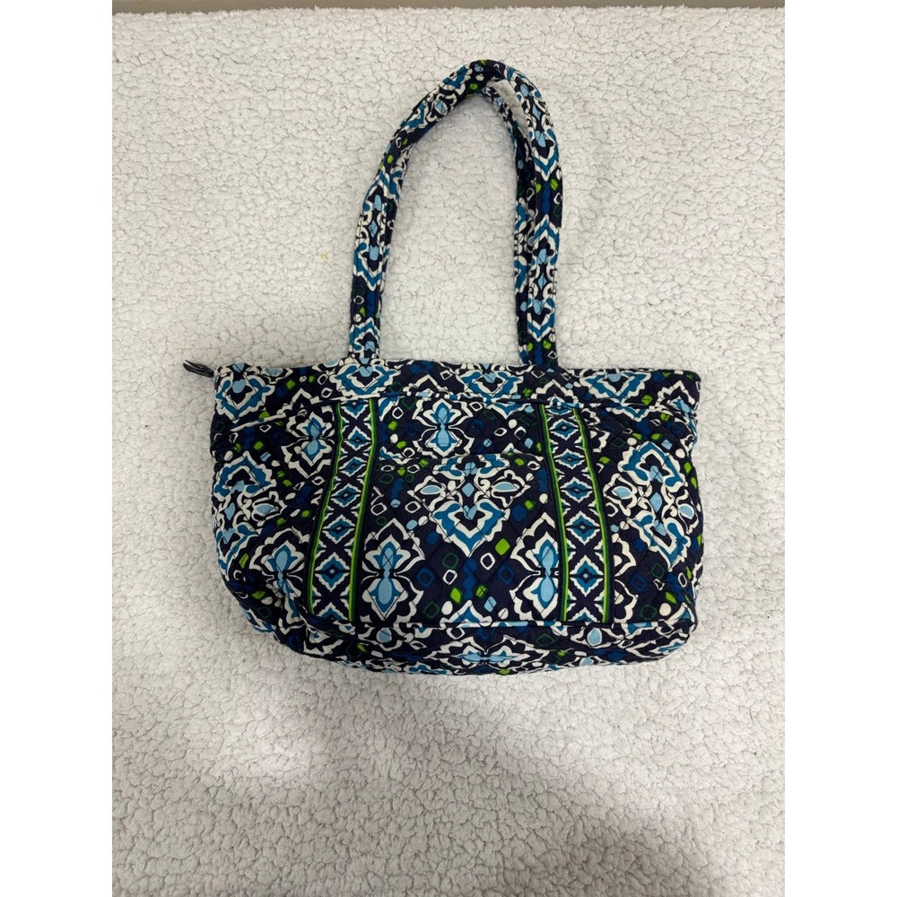 Vera Bradley Womens Navy Blue Quilted Ikat Shoulder Tote Bag Preppy Zip Top