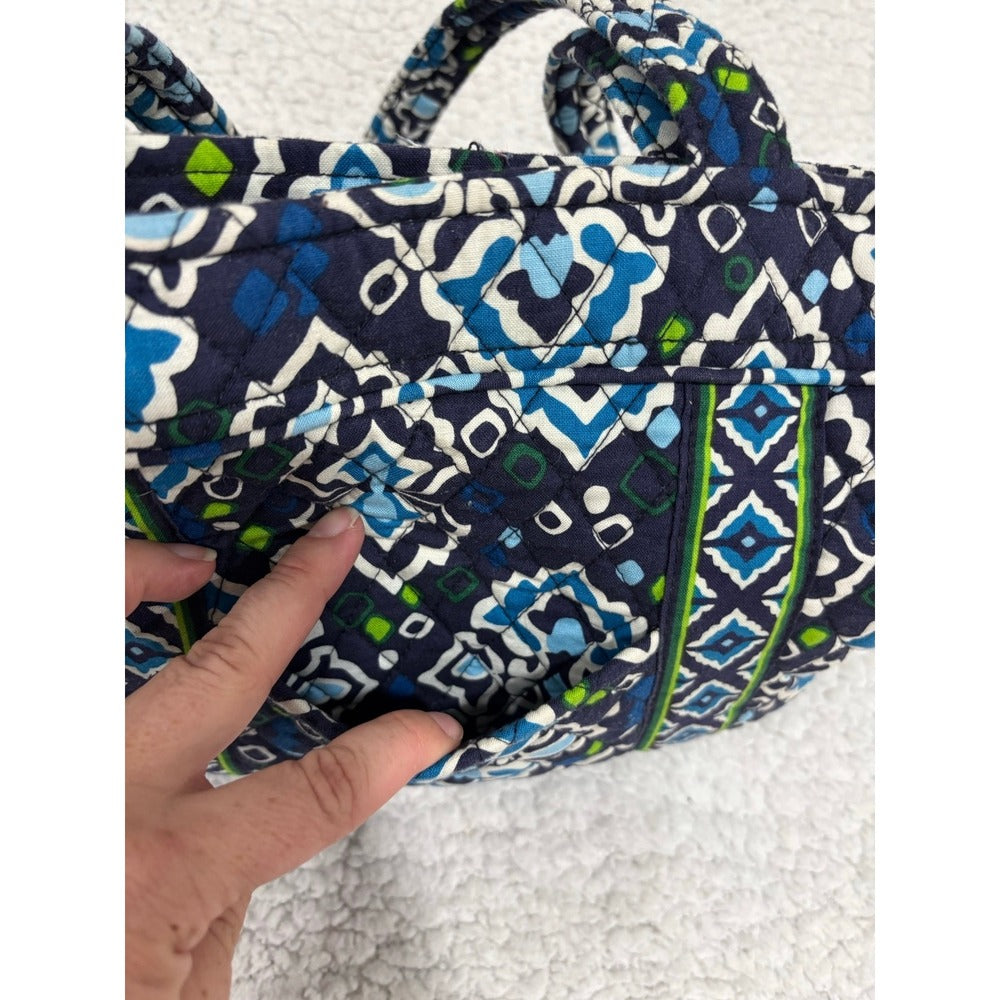 Vera Bradley Womens Navy Blue Quilted Ikat Shoulder Tote Bag Preppy Zip Top