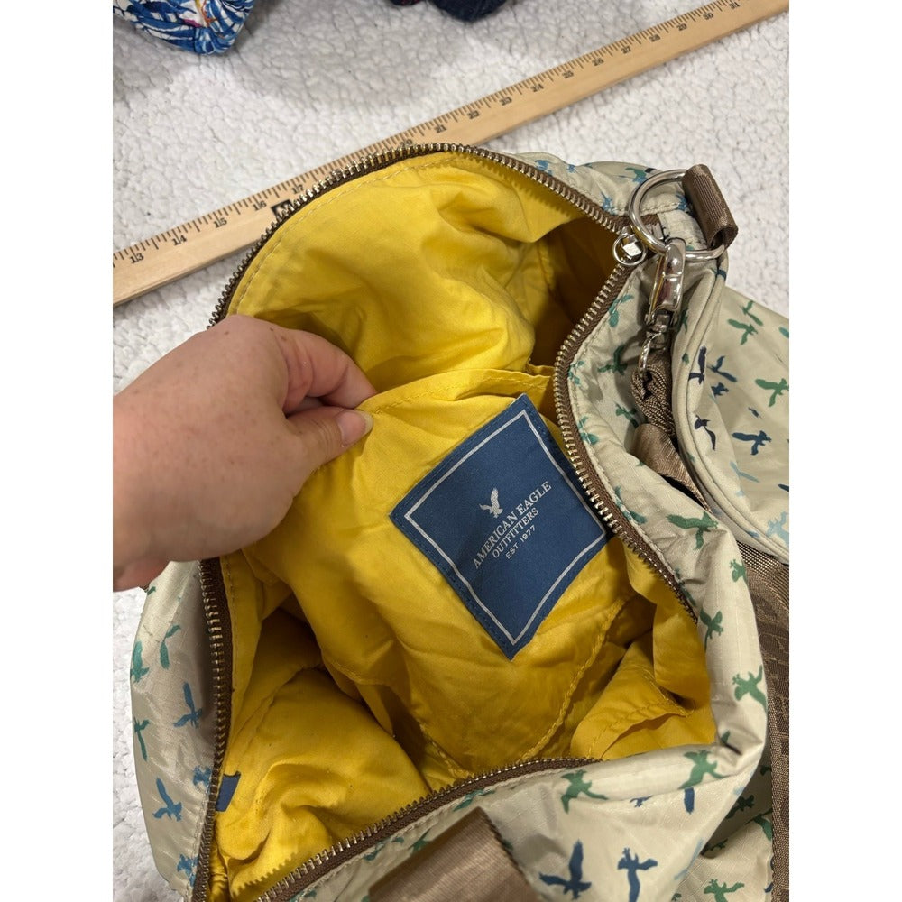 American Eagle Outfitters OS Tan Duffel Bag Eagle Print Ripstop Casual Travel