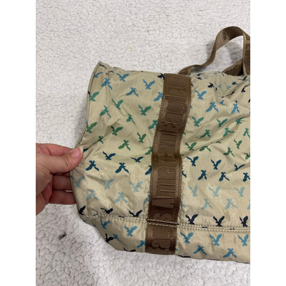 American Eagle Outfitters OS Tan Duffel Bag Eagle Print Ripstop Casual Travel