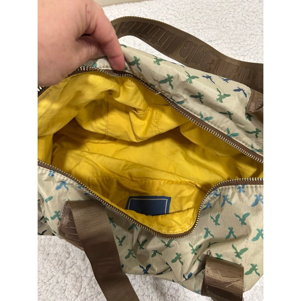 American Eagle Outfitters OS Tan Duffel Bag Eagle Print Ripstop Casual Travel