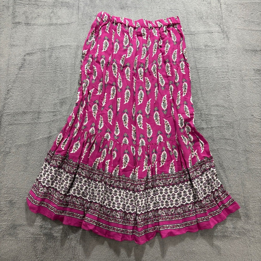 LOFT Outlet Womens S Magenta Paisley Boho Maxi Skirt Vintage Casual