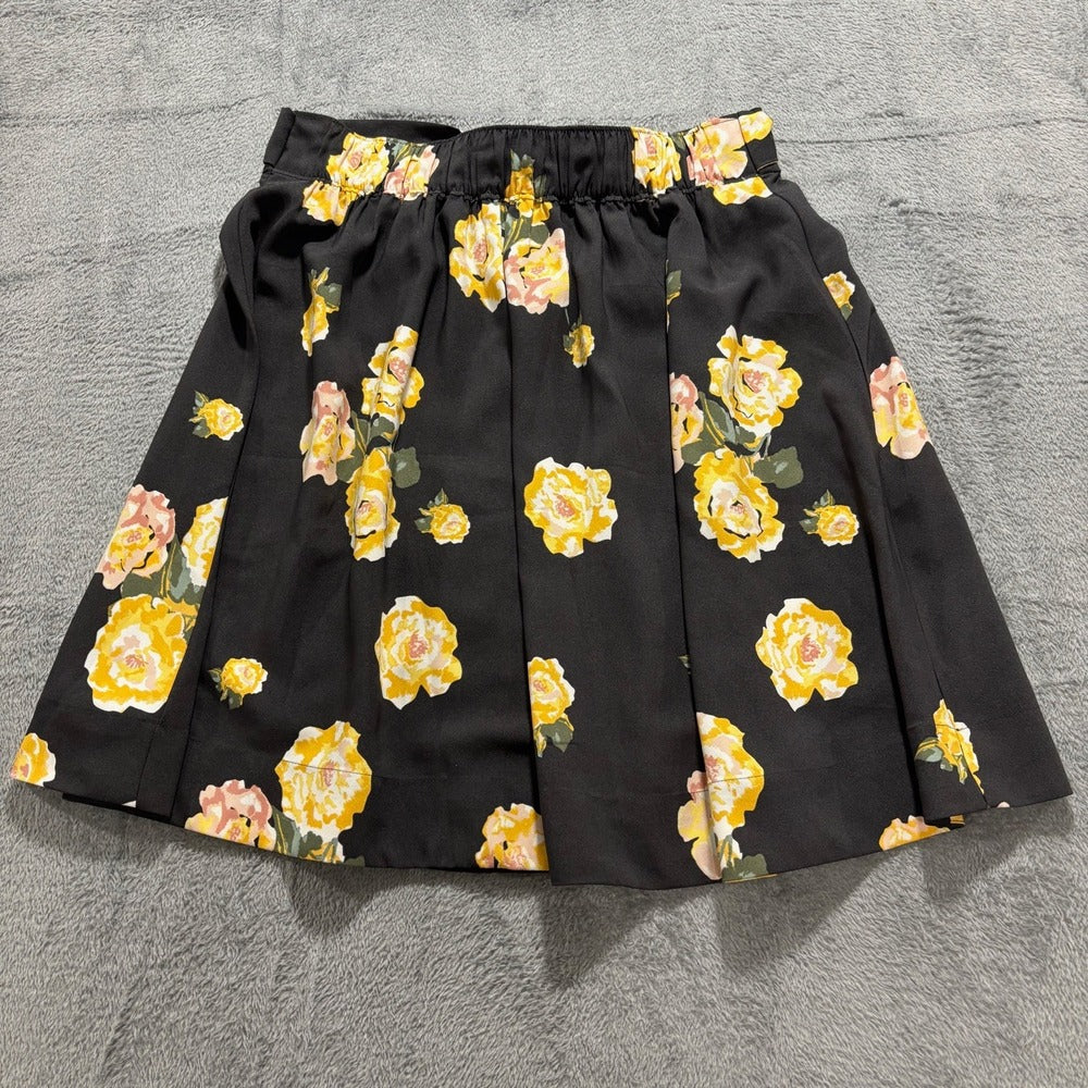 LOFT Outlet Womens S Black Yellow Rose Print Tie-Belt Skirt Boho Casual