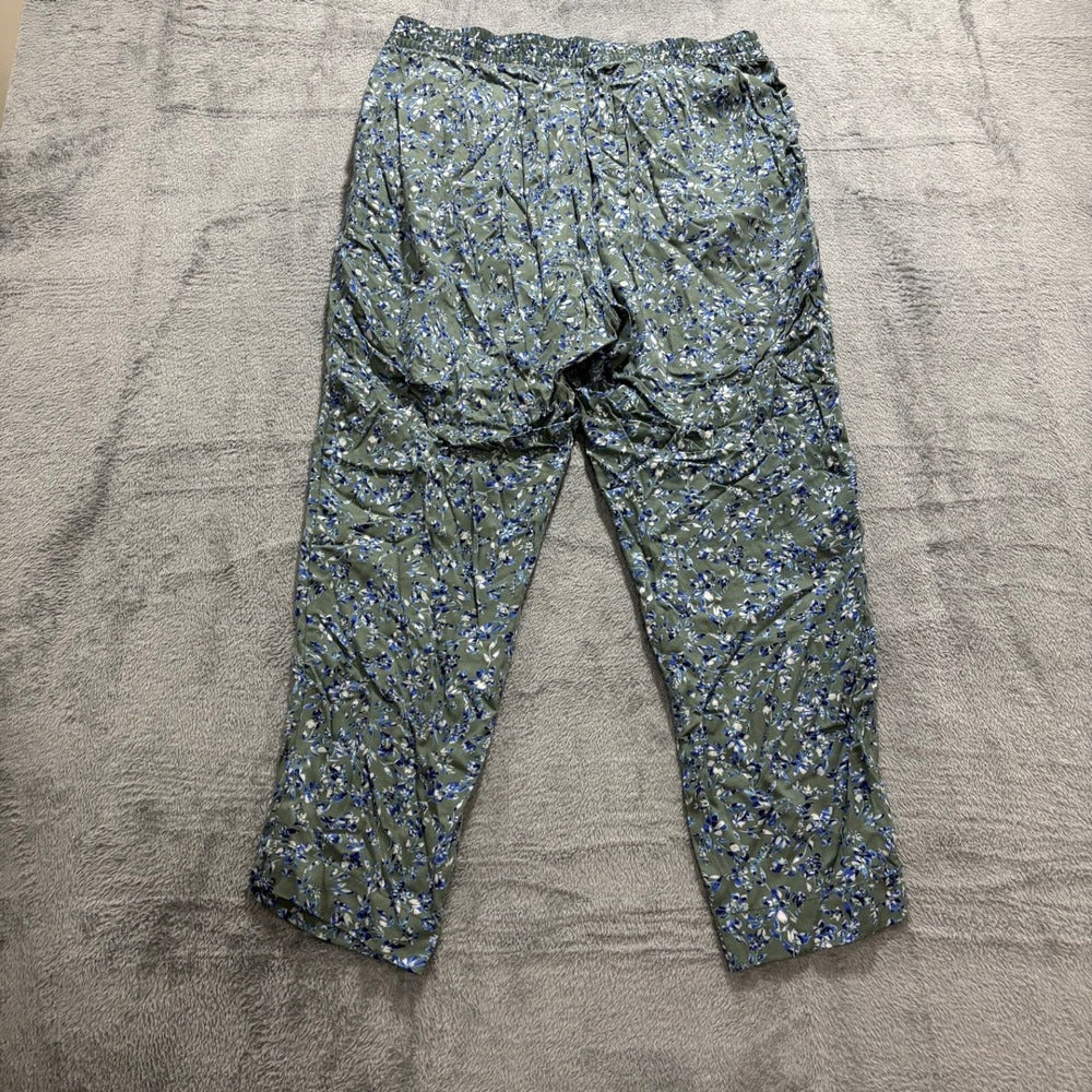 Jessica Simpson M Olive Blue Floral Pull-On Pants Womens Boho Casual Cozy
