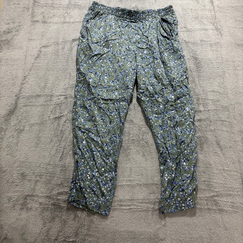 Jessica Simpson M Olive Blue Floral Pull-On Pants Womens Boho Casual Cozy