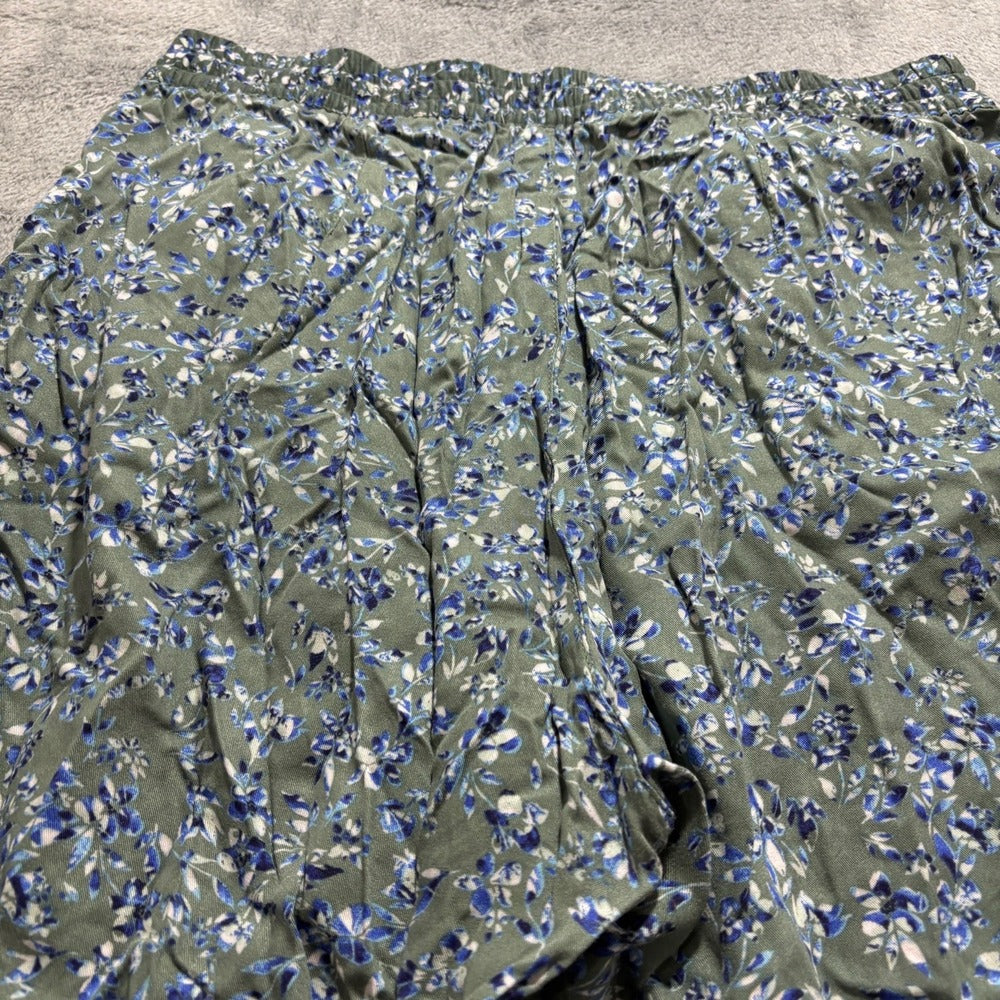 Jessica Simpson M Olive Blue Floral Pull-On Pants Womens Boho Casual Cozy