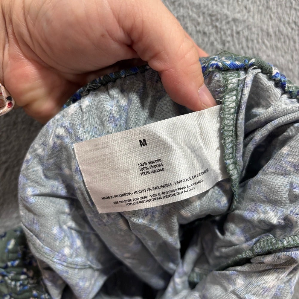 Jessica Simpson M Olive Blue Floral Pull-On Pants Womens Boho Casual Cozy