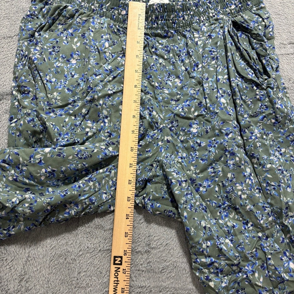Jessica Simpson M Olive Blue Floral Pull-On Pants Womens Boho Casual Cozy