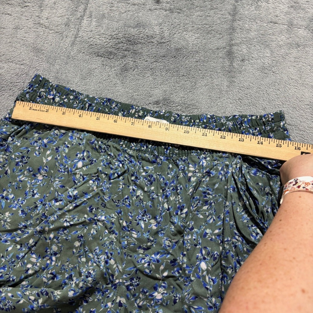 Jessica Simpson M Olive Blue Floral Pull-On Pants Womens Boho Casual Cozy