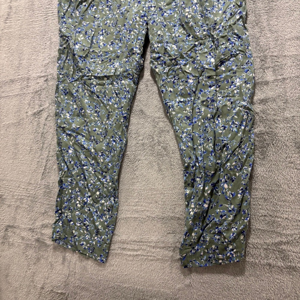 Jessica Simpson M Olive Blue Floral Pull-On Pants Womens Boho Casual Cozy