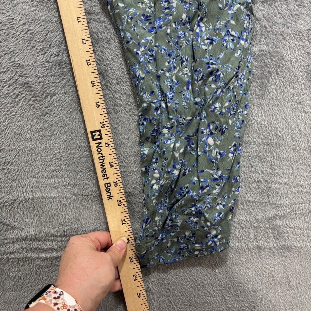 Jessica Simpson M Olive Blue Floral Pull-On Pants Womens Boho Casual Cozy