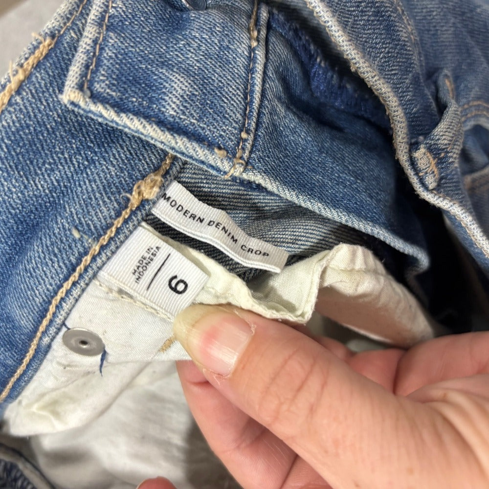 LOFT 6 Womens Blue Modern Denim Crop Jeans Casual Distressed Skinny