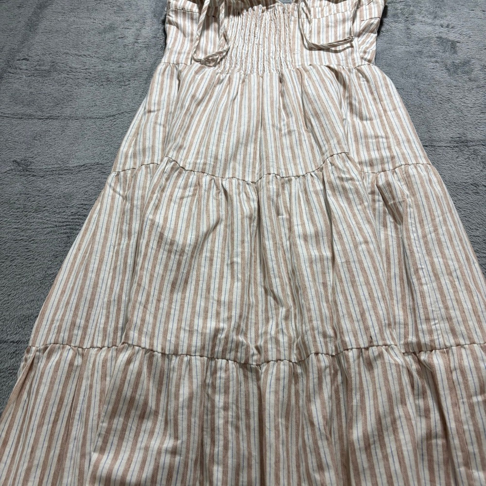 Lulus Womens M Tan Striped Tassel Tiered Maxi Dress Boho Festival Cottagecore
