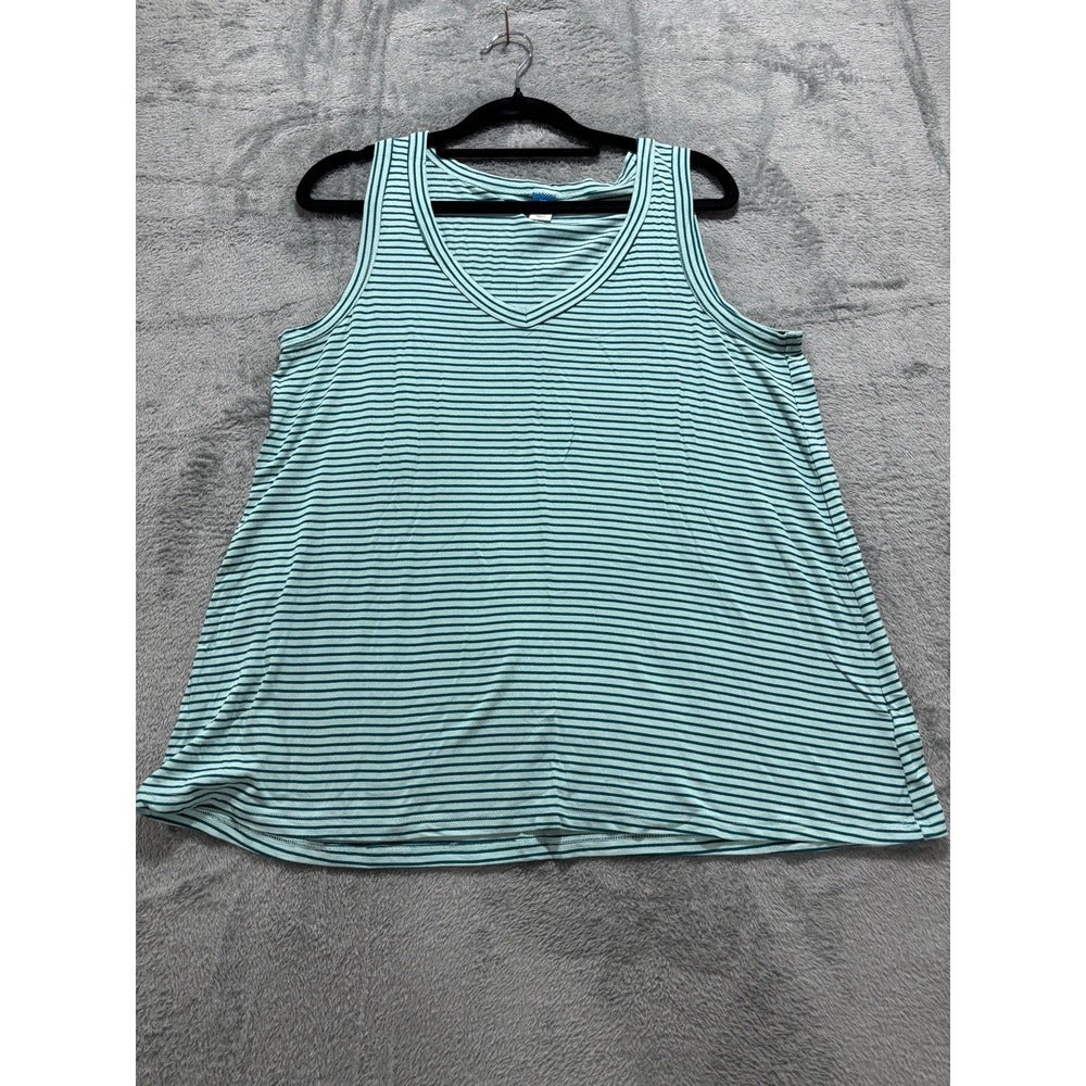 Old Navy M Womens Luxe Tank Top 3-Pack Black Yellow Teal Stripe Casual Coastal