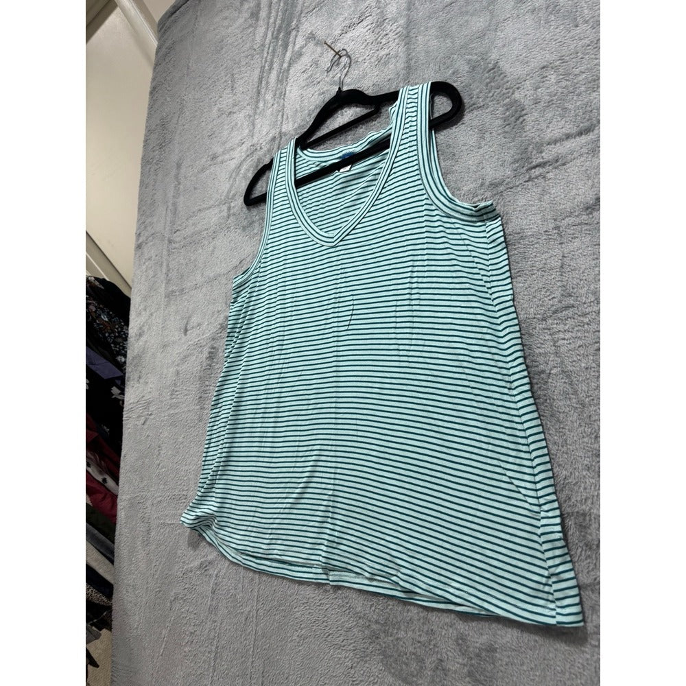 Old Navy M Womens Luxe Tank Top 3-Pack Black Yellow Teal Stripe Casual Coastal