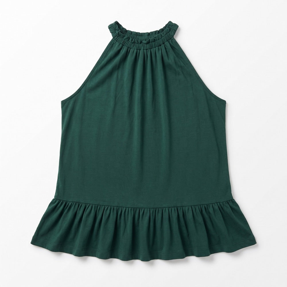 LOFT S Dark Green Halter Ruffle Hem Swing Tank Top Womens Boho Casual