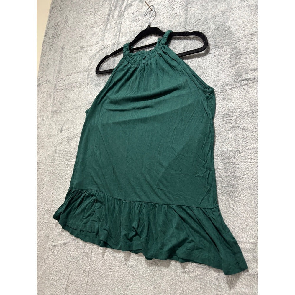 LOFT S Dark Green Halter Ruffle Hem Swing Tank Top Womens Boho Casual