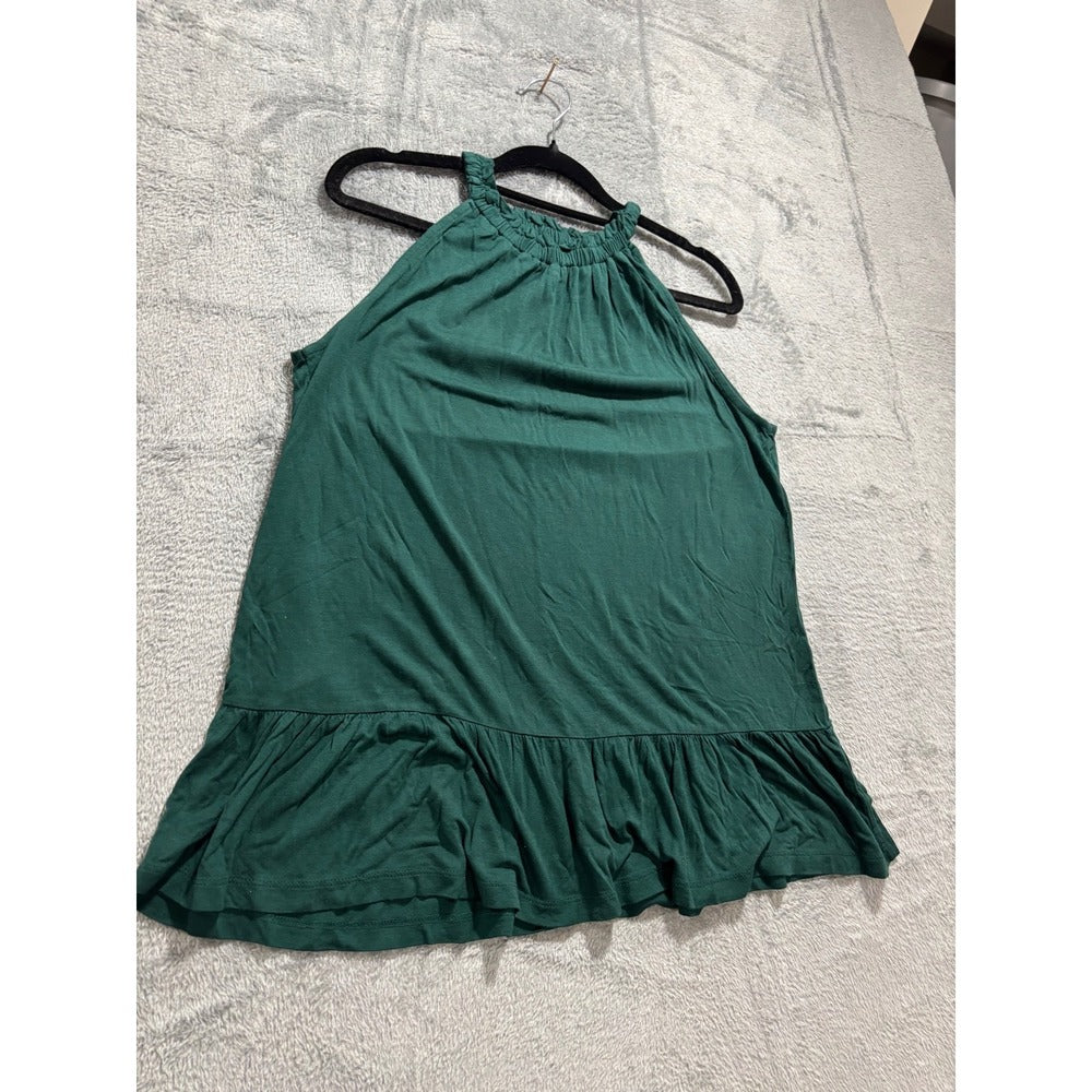LOFT S Dark Green Halter Ruffle Hem Swing Tank Top Womens Boho Casual
