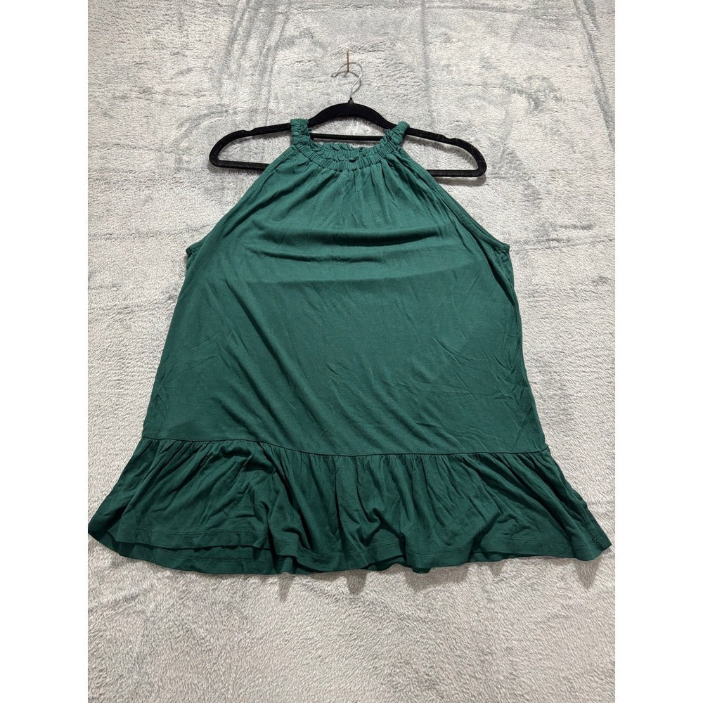 LOFT S Dark Green Halter Ruffle Hem Swing Tank Top Womens Boho Casual