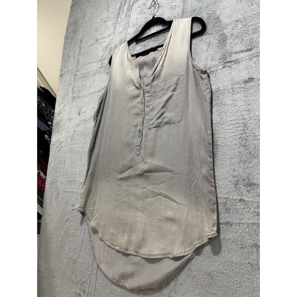 Terre Bleue S Gray Womens Sleeveless Henley Tunic High-Low Hem Boho Casual